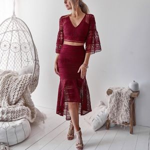 Two piece burgundy dress